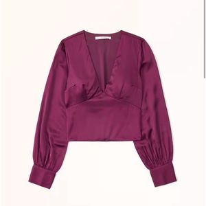 Abercrombie Satin Puff Sleeve Top